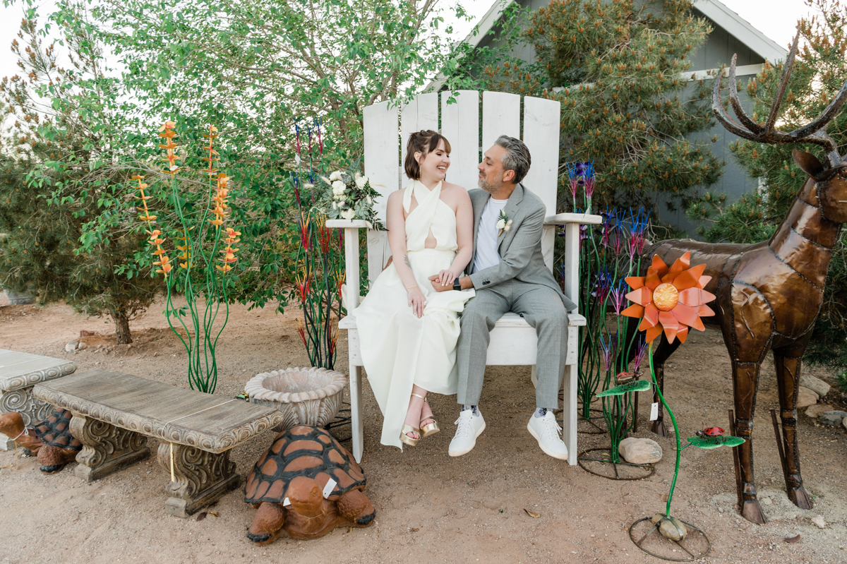 Bride and groom eloping at a nursery in Las Vegas.