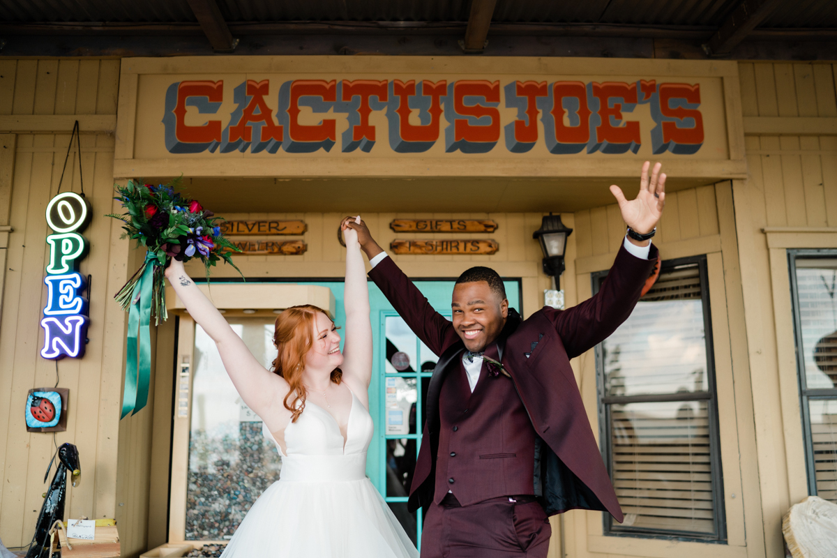 Happy couple eloping at Cactus Joe's in Las Vegas.