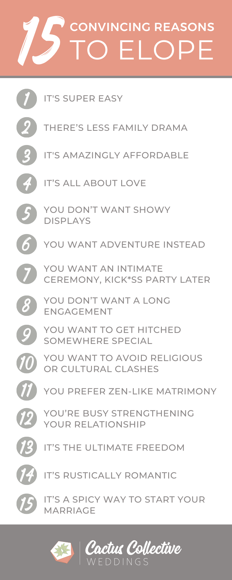 Infographic of 15 convincing reasons to elope.