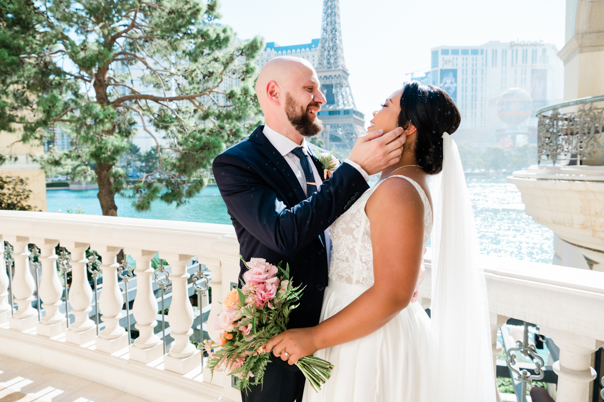 Newlyweds eloping at Bellagio in Las Vegas.