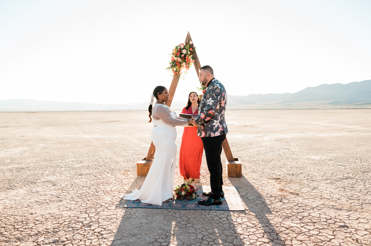 Newlyweds eloping at Dry Lake Bed in Las Vegas.
