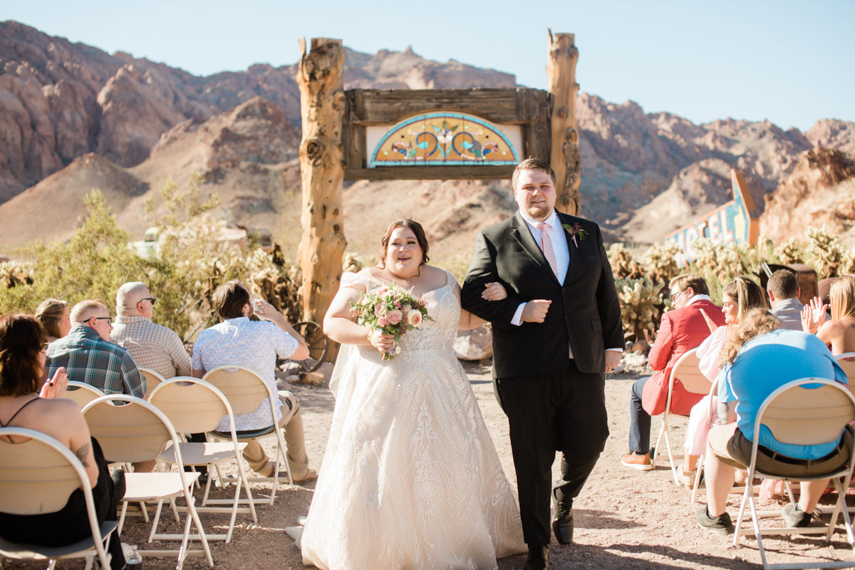 Newlyweds getting married at Eldorado Canyon chapel in Las Vegas.