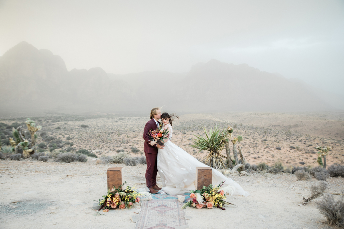 Newlyweds eloping at Red Rock Canyon in Las Vegas.