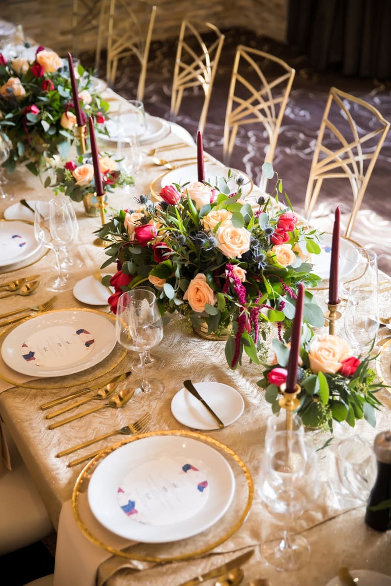 Table setting at a wedding reception held at the Red Rock Resort and Casino.