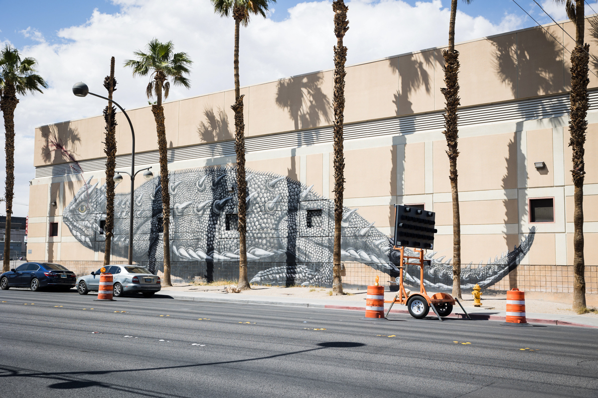 Horned toad mural on the side of a building in Las Vegas.