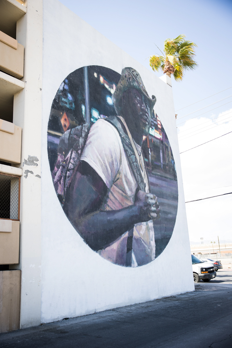 Mural of man on the side of a building in Las Vegas.