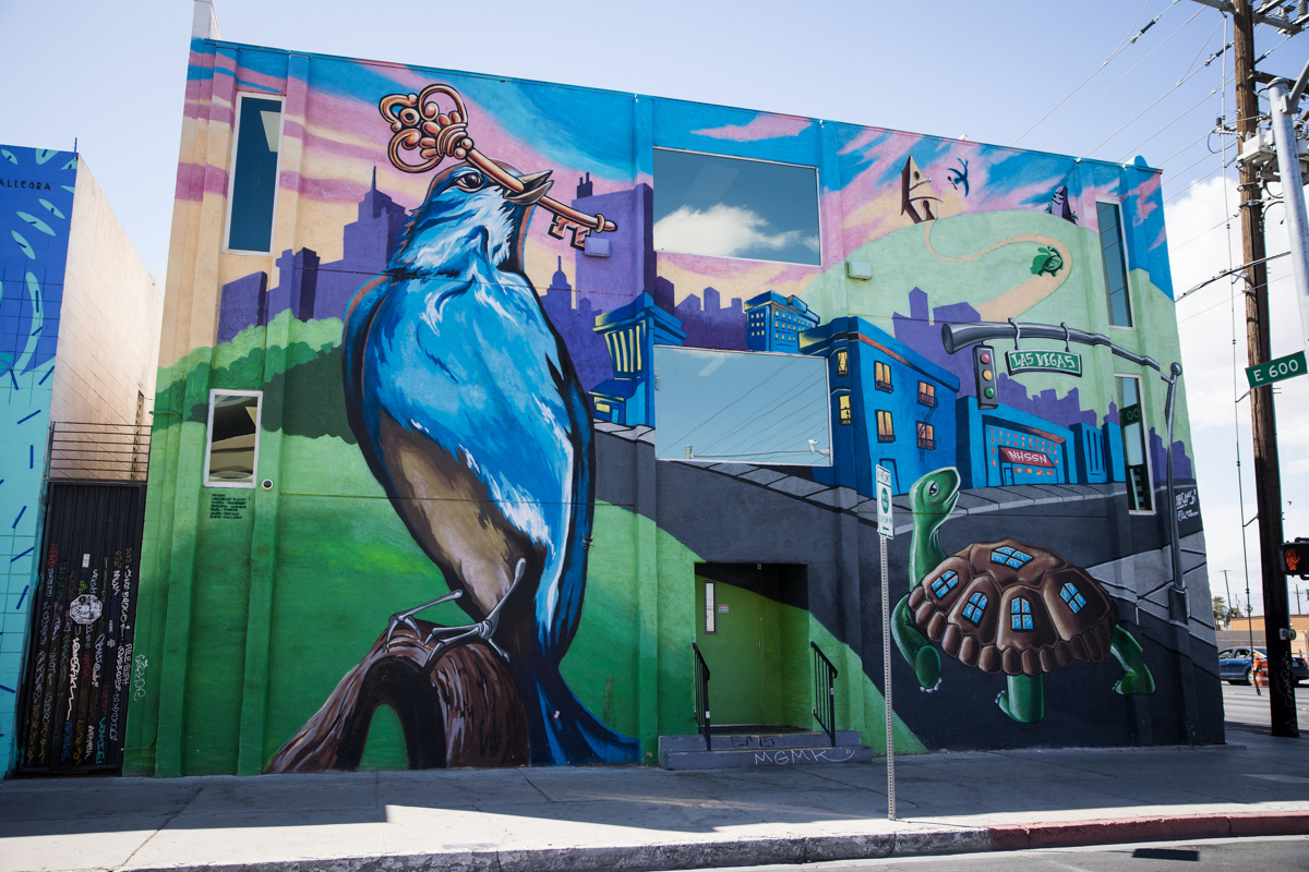 Colorful mural on the side of a building in Las Vegas.