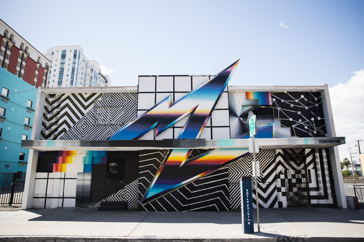 Colorful 3D mural on the side of a building in Las Vegas.