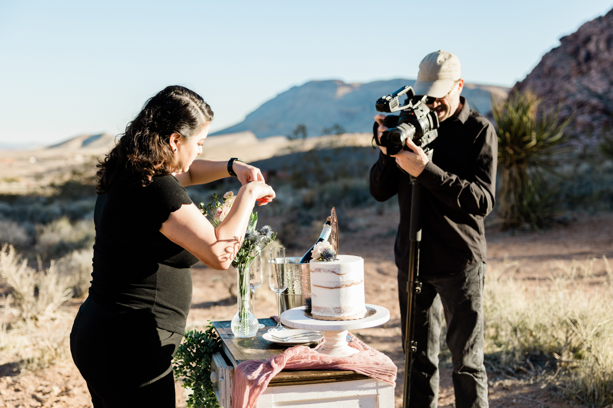 Wedding planner and photographer setting up a destination wedding in Las Vegas.