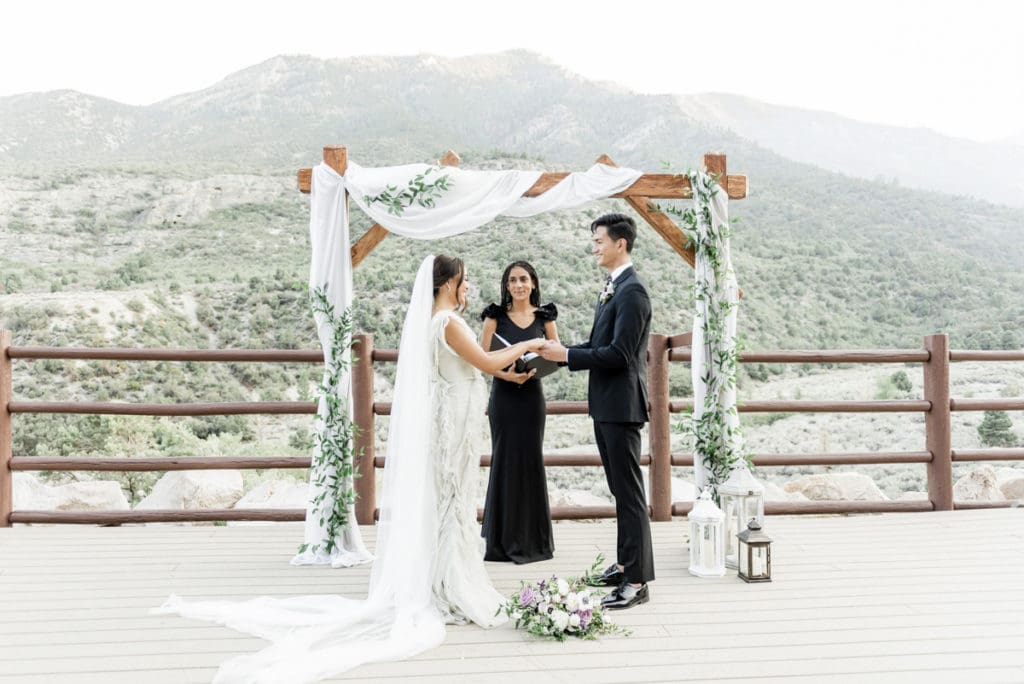 Couple getting married at Mt Charleston peak in Las Vegas.