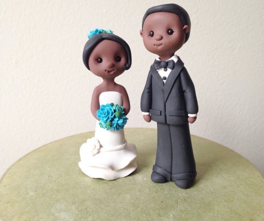 whimsical clay bride and groomwedding cake toppers
