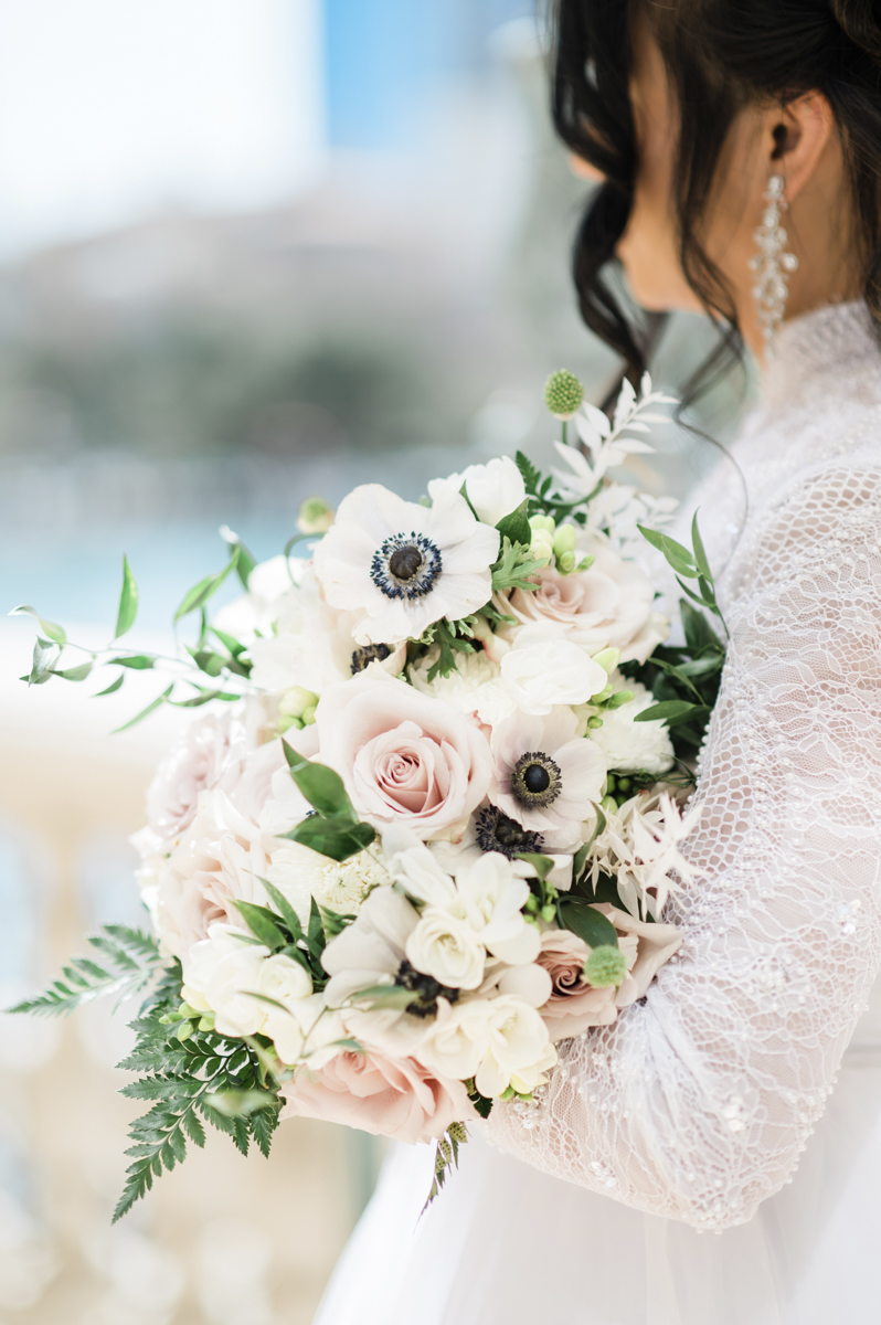 Close up of wedding bouquet.